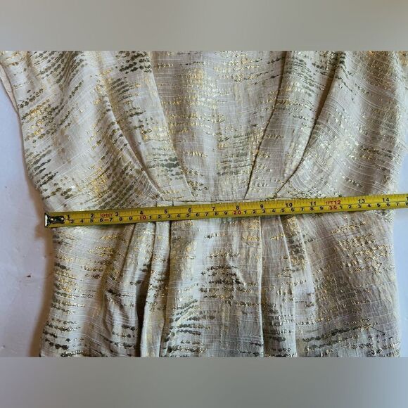 Shoshana A-line Cocktail Dress Sz 4 Cream Metallic Gold Threads Lined Cap Sleeve - Picture 7 of 11